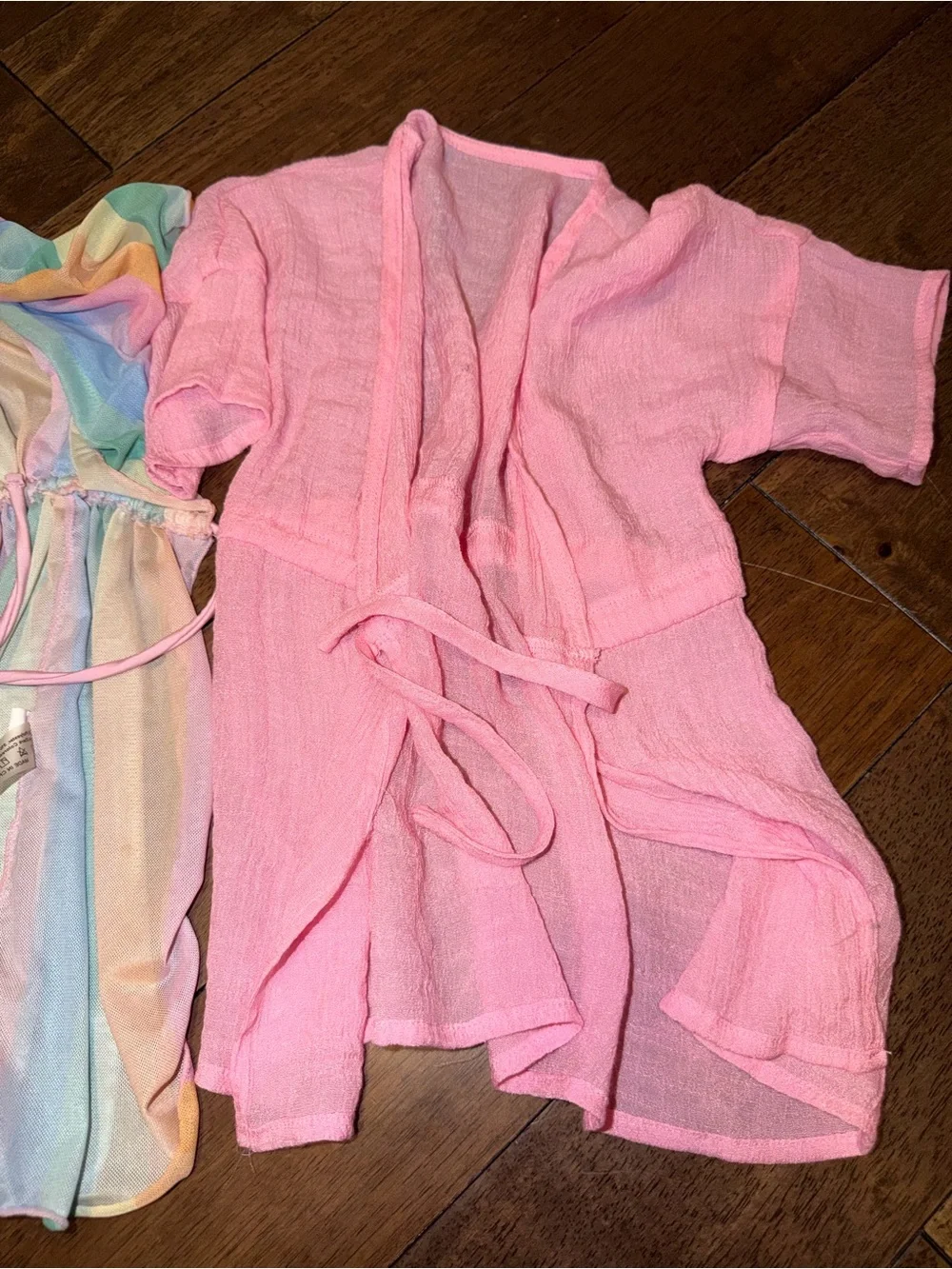 Girls' Pink Tie-Waist Top and Pastel Rainbow Cover-Up Set